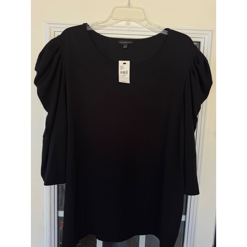 Lane Bryant black scoop-neck blouse with dramatic gathered puff sleeves sz 18/20